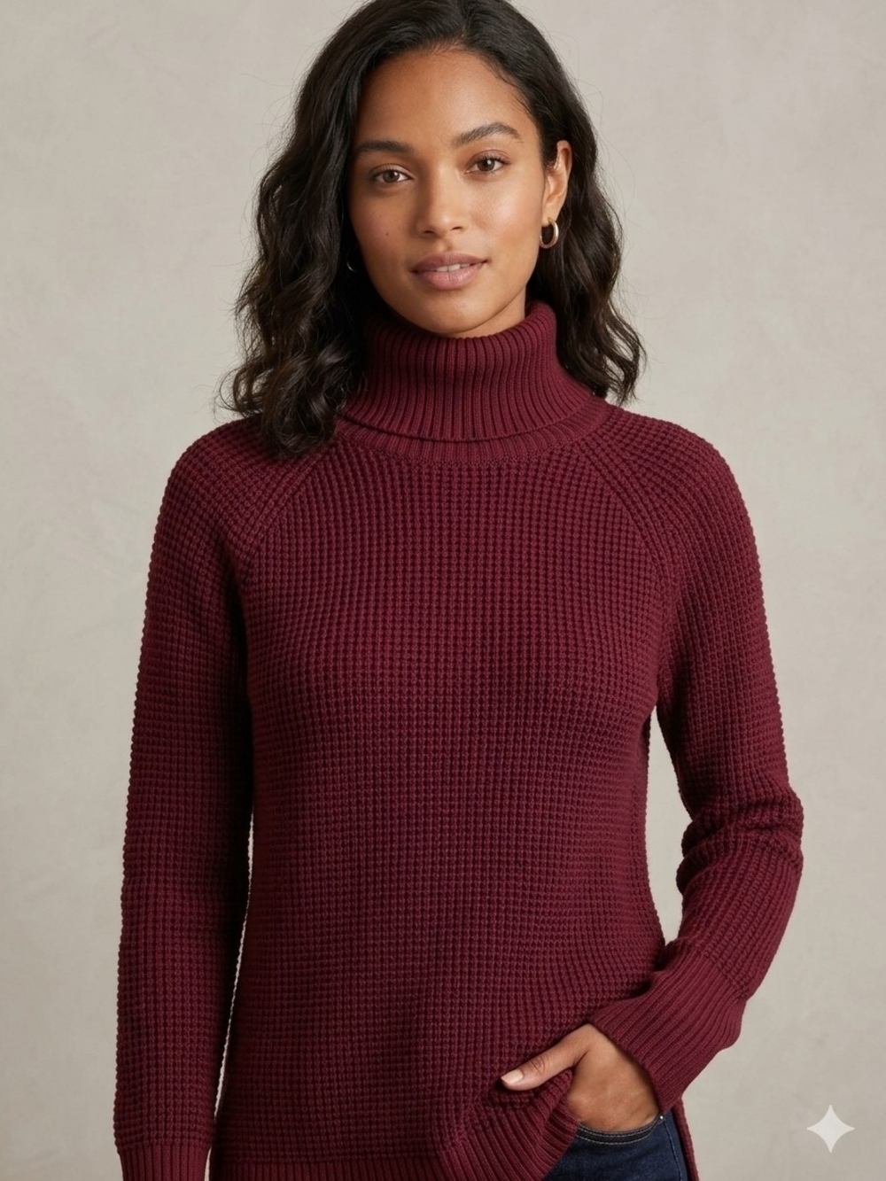 J. CrewWaffle-Knit Turtleneck Sweater Burgandy/Maroon Size  XS